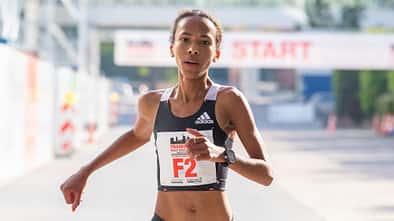 Miriam Dattke beim Elite-Halbmarathon Frankfurt im September 2020.