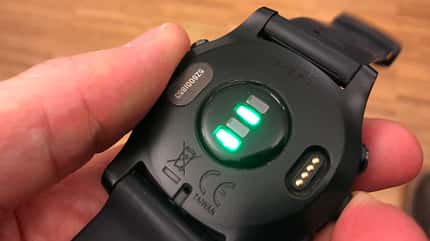 Der optische Herzfrequenzsensor der Garmin Forerunner 945. Der optische Herzfrequenzsensor der Garmin Forerunner 945.