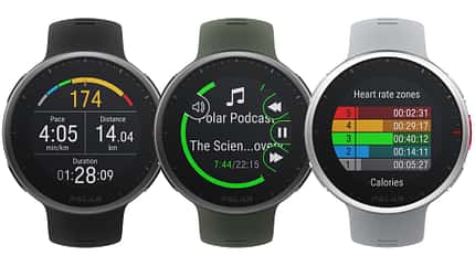 Polar Vantage V2, Trainingsansicht, Musik, Pulszonen