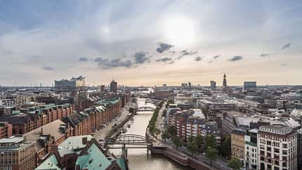 Hamburg Speicherstadt and Hafencity aerial view