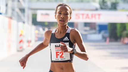 Miriam Dattke beim Elite-Halbmarathon Frankfurt im September 2020.