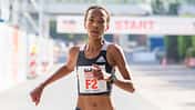 Miriam Dattke beim Elite-Halbmarathon Frankfurt im September 2020.