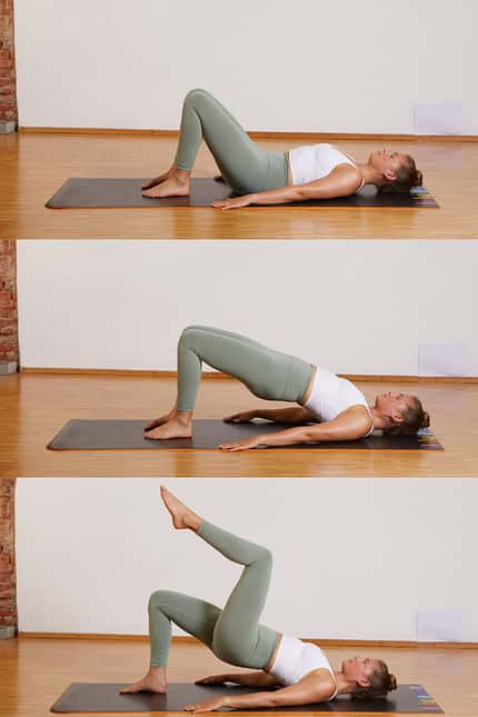 Pilates für Läufer: Schulterbrücke, einbeinig Pilates für Läufer: Schulterbrücke, einbeinig